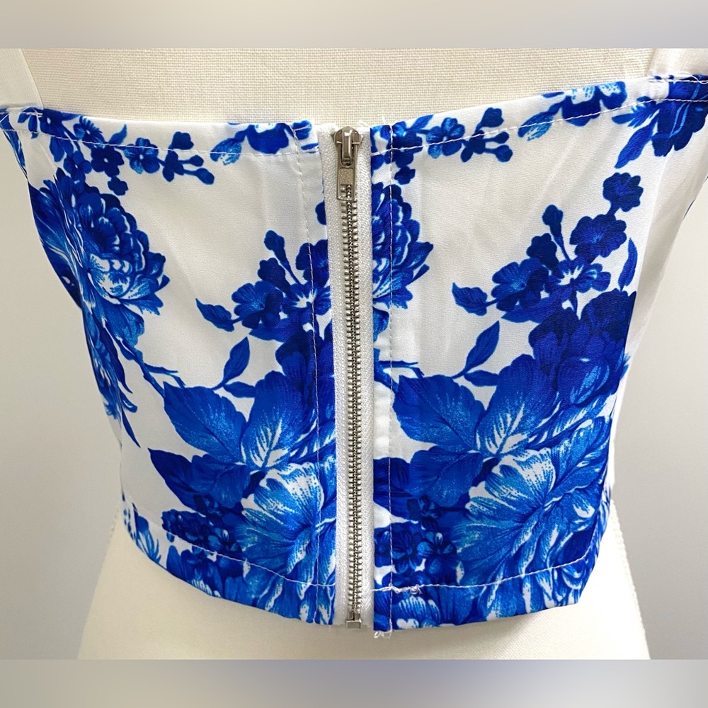 Joress Womens M Blue White Floral Corset Crop Top Boho Y2K Fairy Cottagecore - Picture 5 of 14